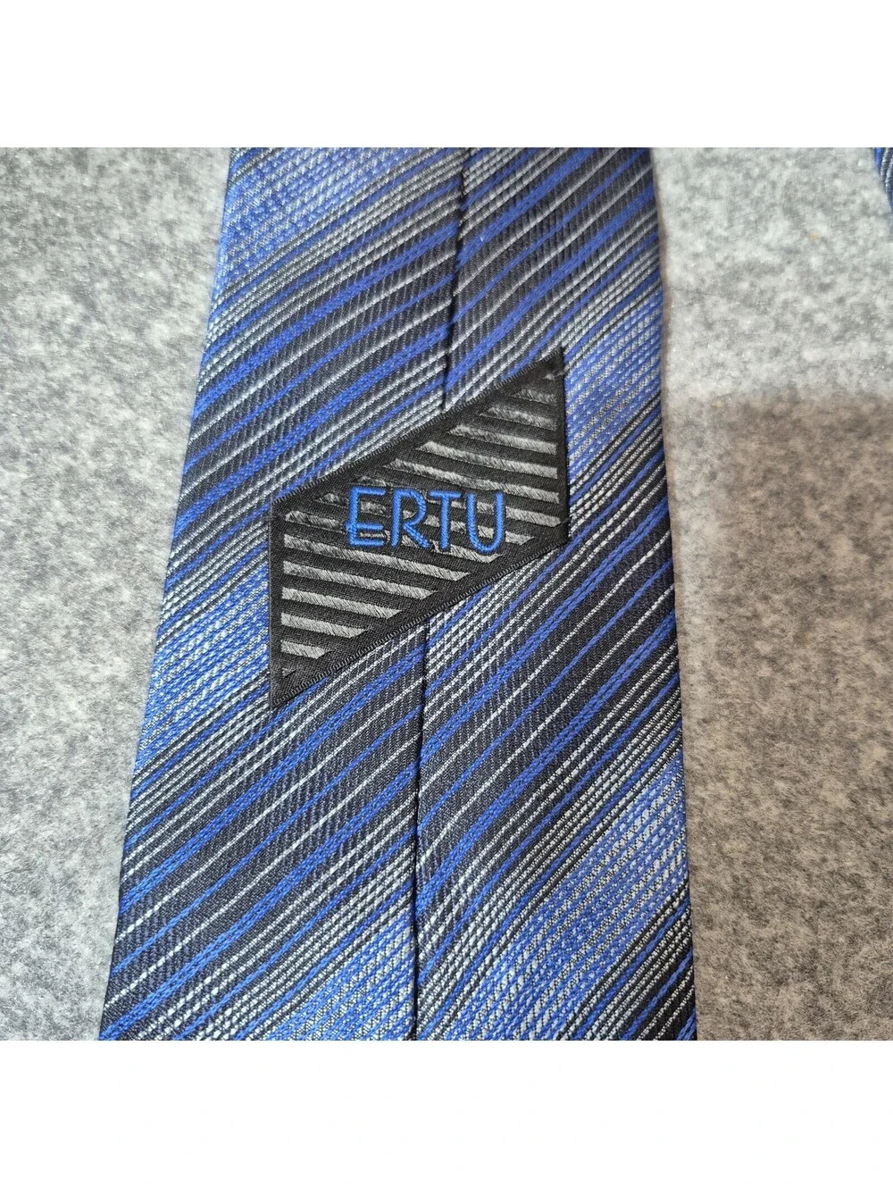 Ertu Silk Necktie Classic Blue-Gray-Black Stripes